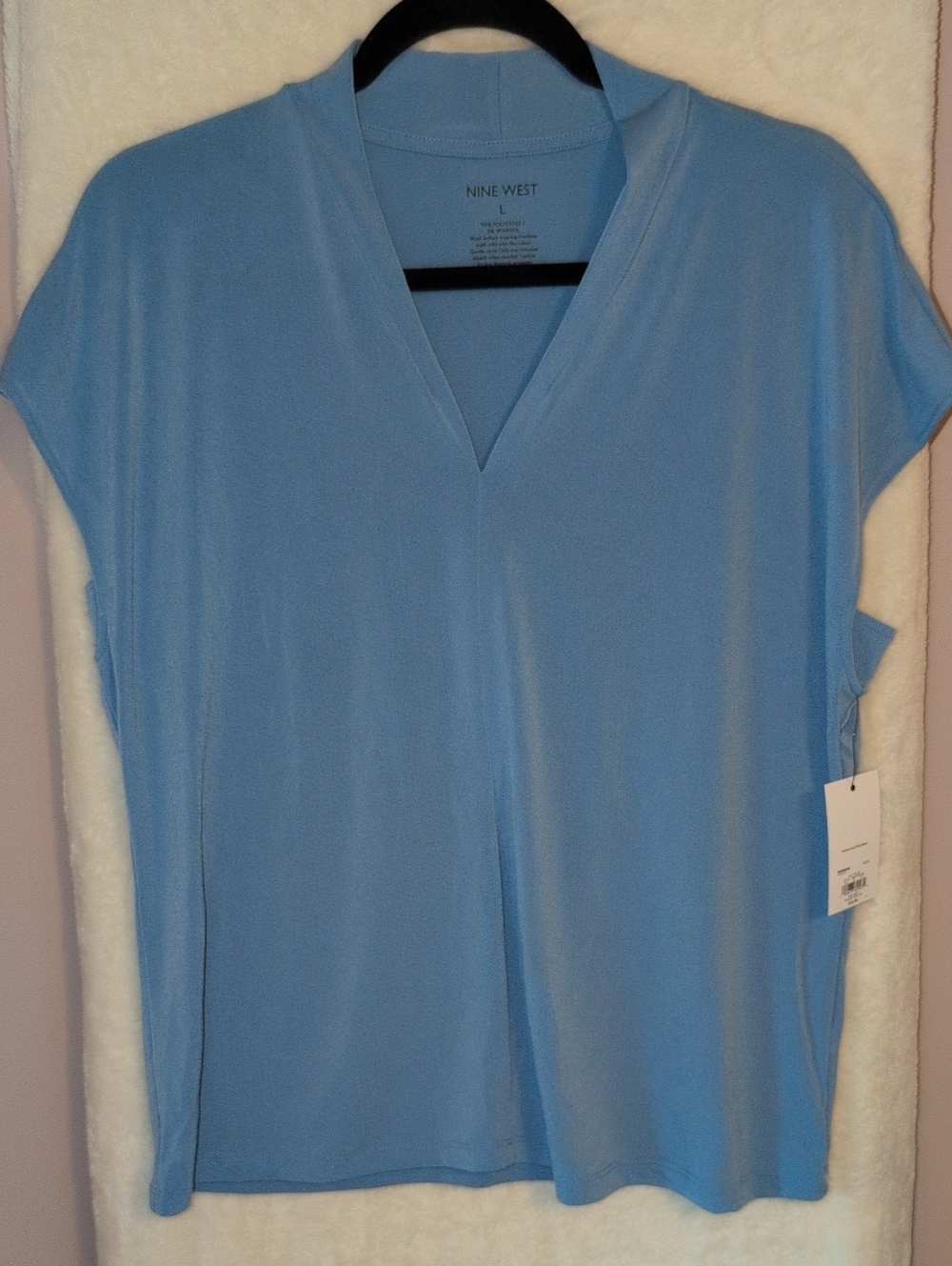 Nine West Dusty Blue V-Neck Drapey Women's Dolman Sleeve Blouse NWT
